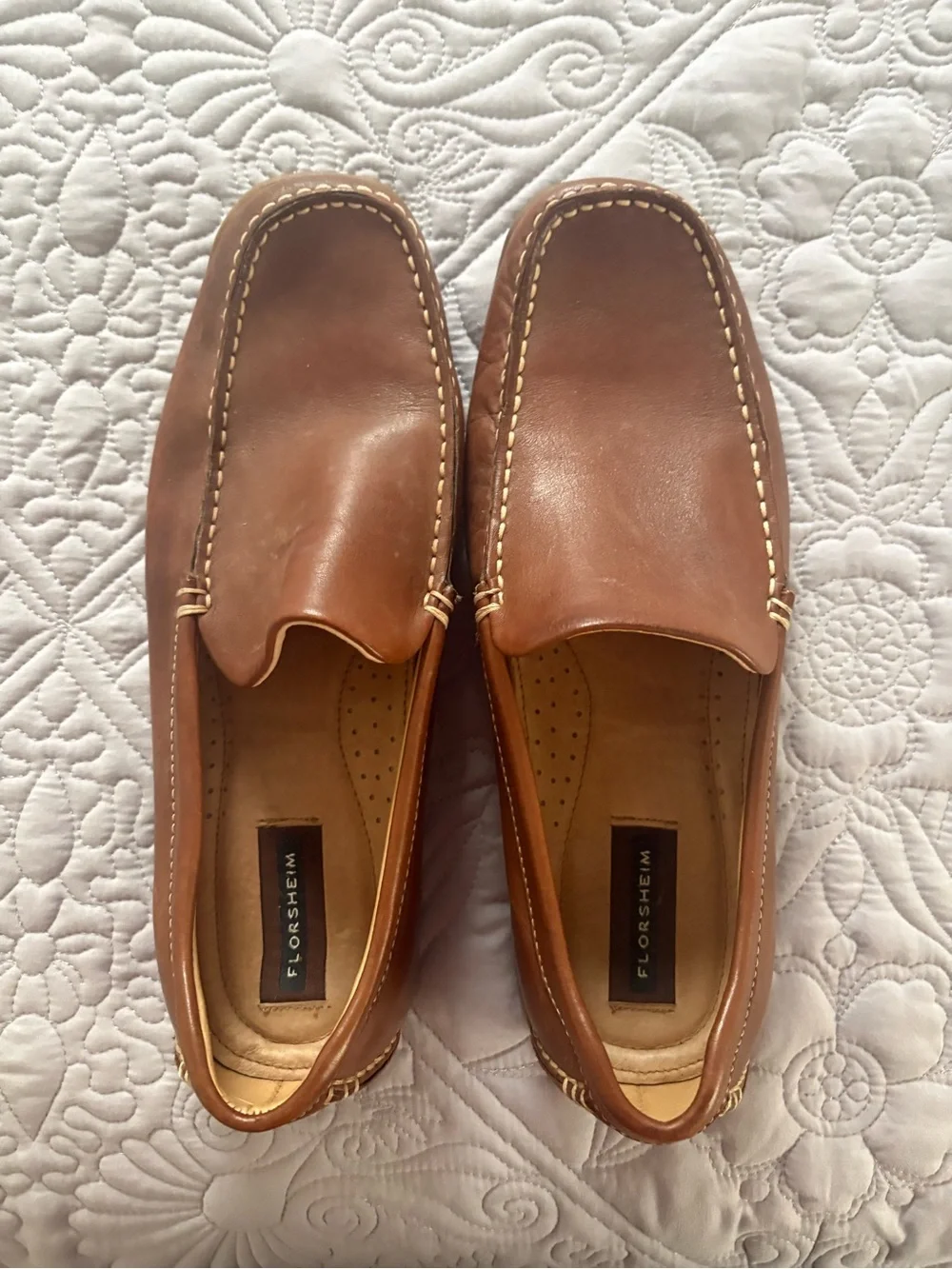 Florsheim Tan Leather Slip-On Moc Toe Loafers